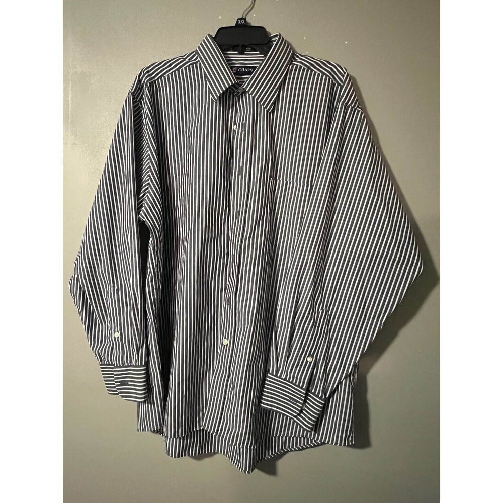 Chaps Button Up Shirt Mens 17-17.5 (34/35)  XL‎ Gray Striped Long Sleeve